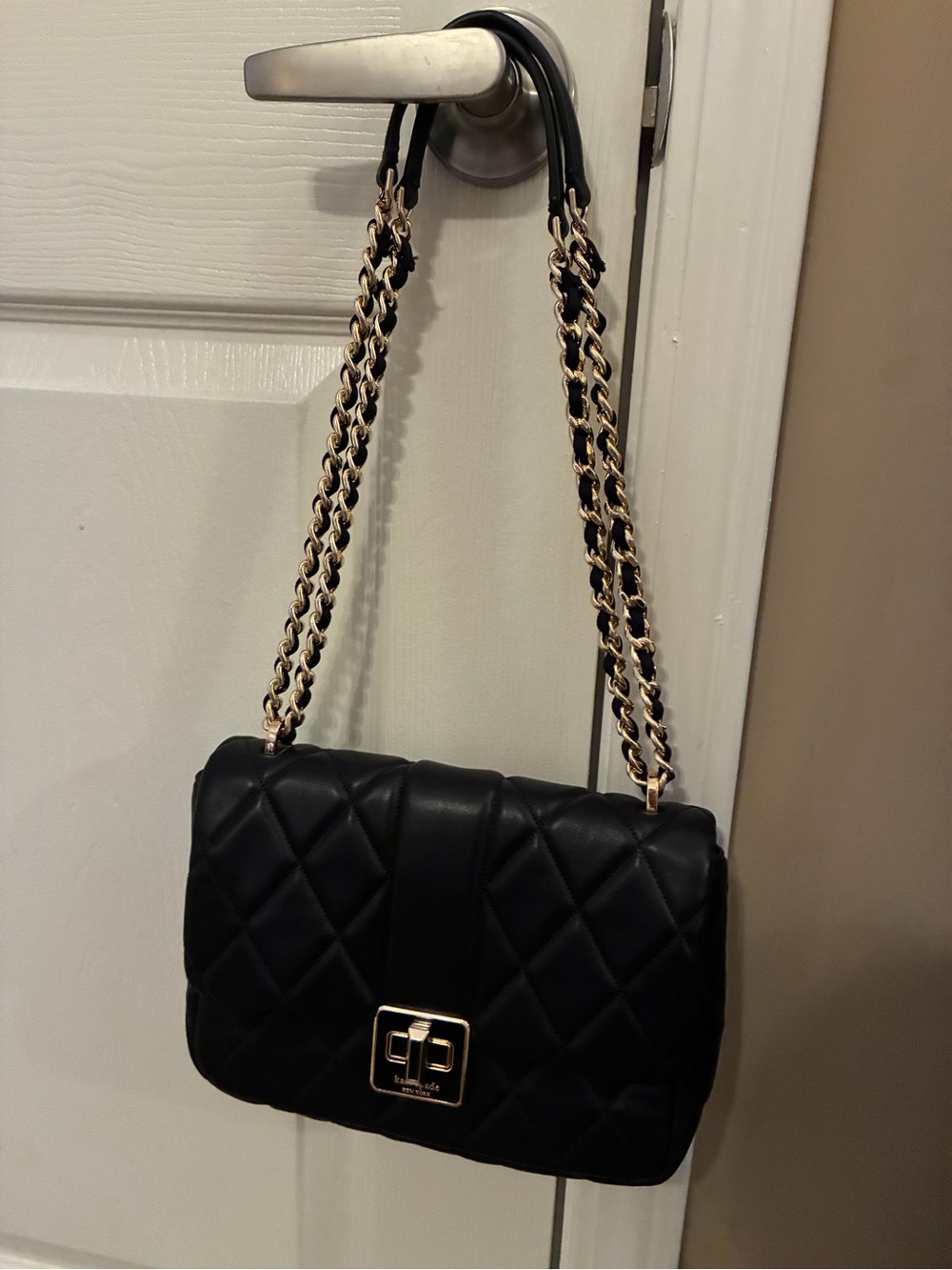 Kate Spade Black Quilted Shoulder Bag with Gold Chain